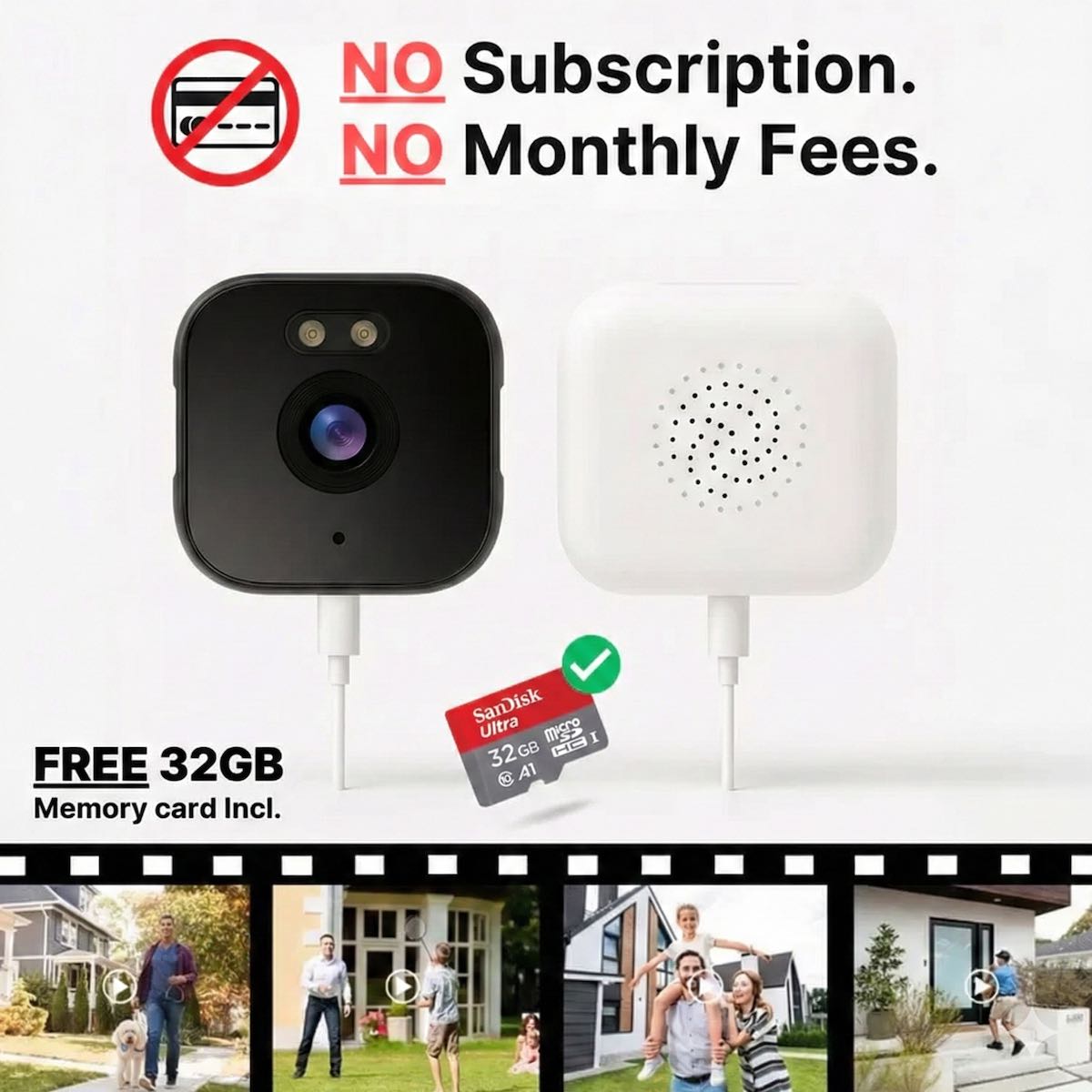 No Subscription, No Monthly Fees - Free 32GB Memory Card included